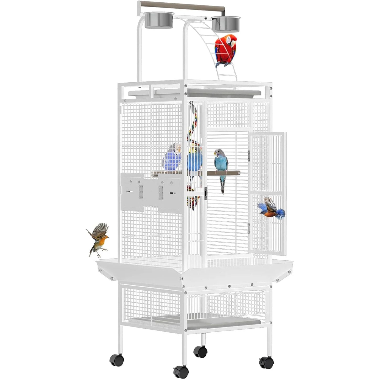 60" Large Metal Bird Cage With Play Top Rolling Stand Parrot Macaw Conure Cockatiel Flight Enclosure Pet House