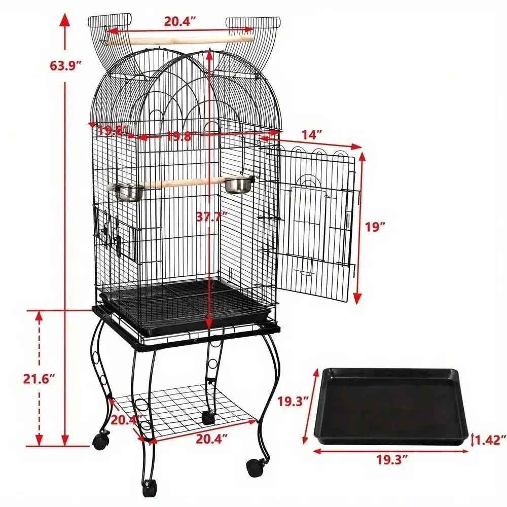 Bird Cage Durable Steel Birdcage Parrot Lovebird Multiple Size w/ Rolling Stand