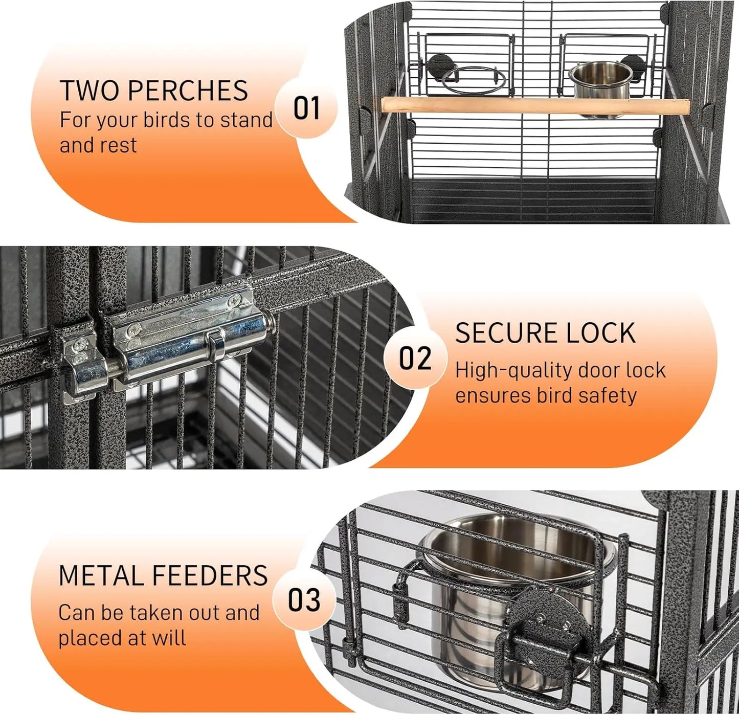 Bird Cage with Wheels, 62 inch Bird Cages with Play Top, Wrought Iron Cage with Rolling Stand for