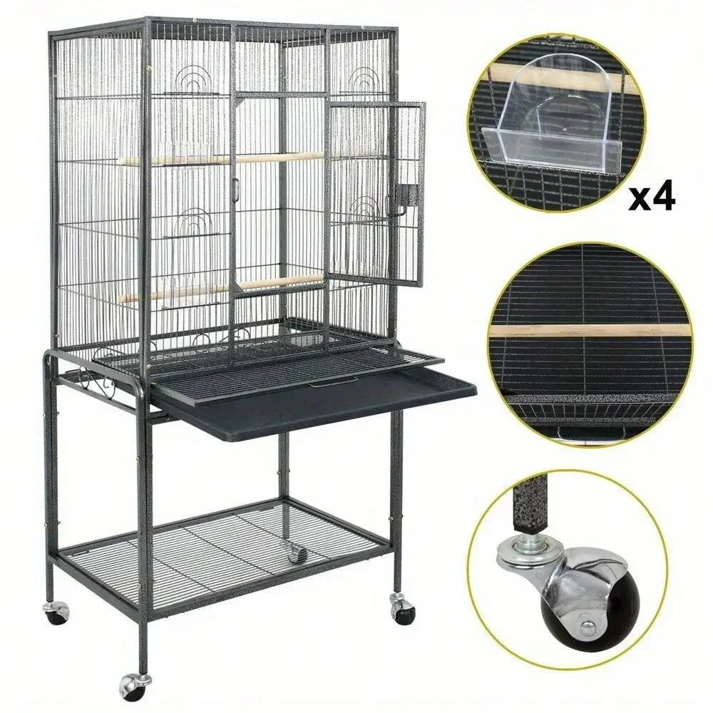 Bird Cage Durable Steel Birdcage Parrot Lovebird Multiple Size w/ Rolling Stand