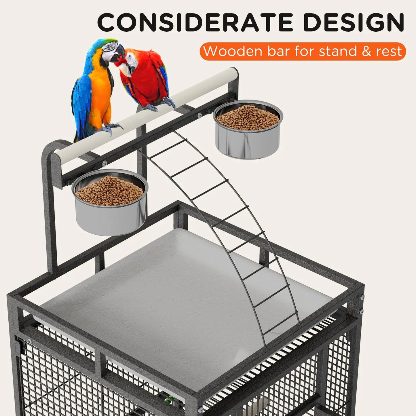 60" Large Metal Bird Cage With Play Top Rolling Stand Parrot Macaw Conure Cockatiel Flight Enclosure Pet House